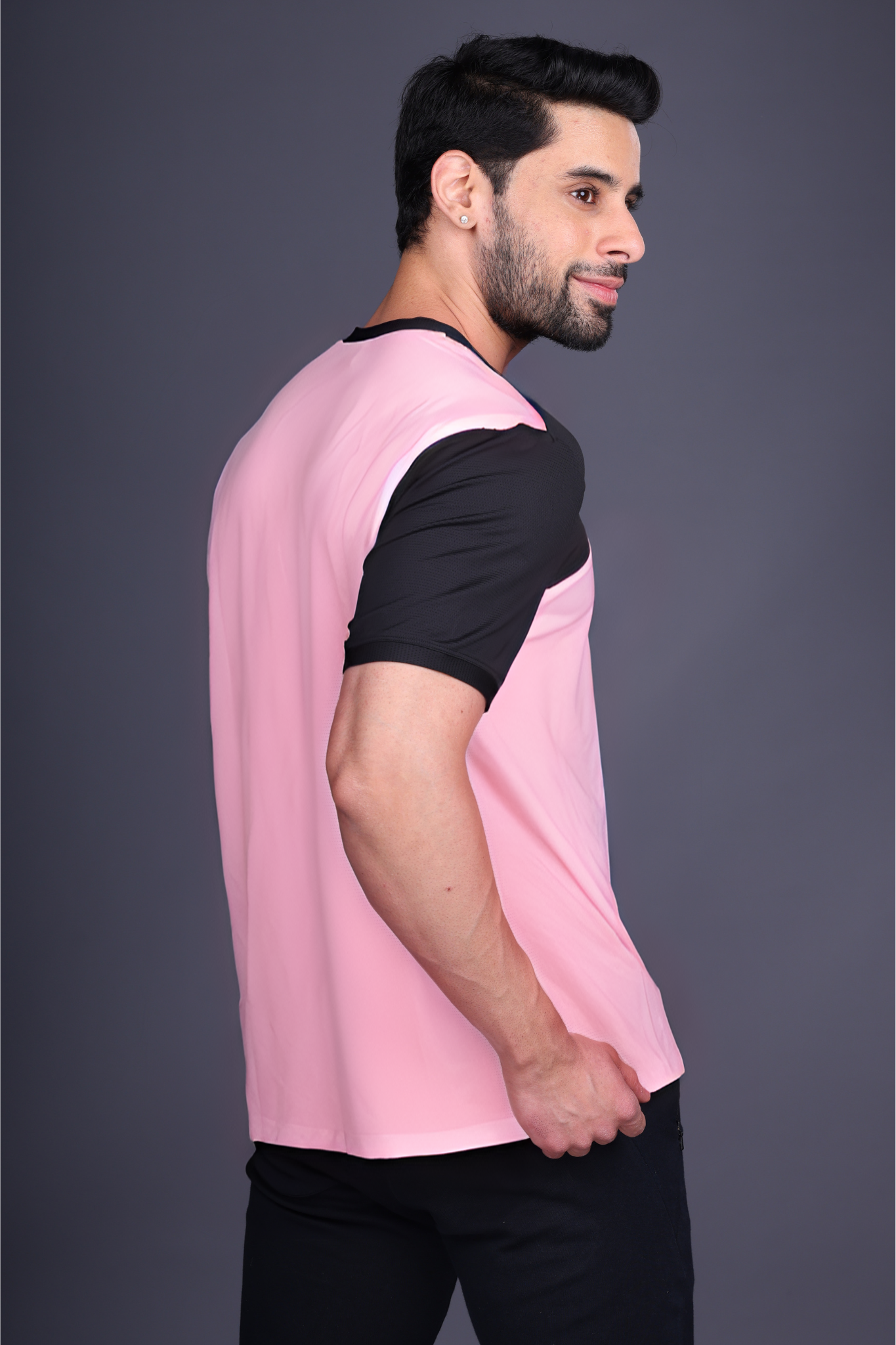 Yoddha Mesh - V neck Black and Rose Dawn T-shirt