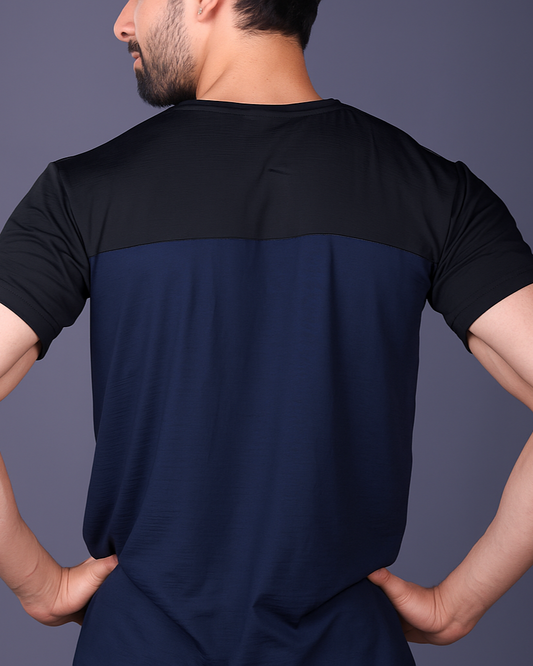Yoddha Stretch - Round neck Black and Blue T Shirt