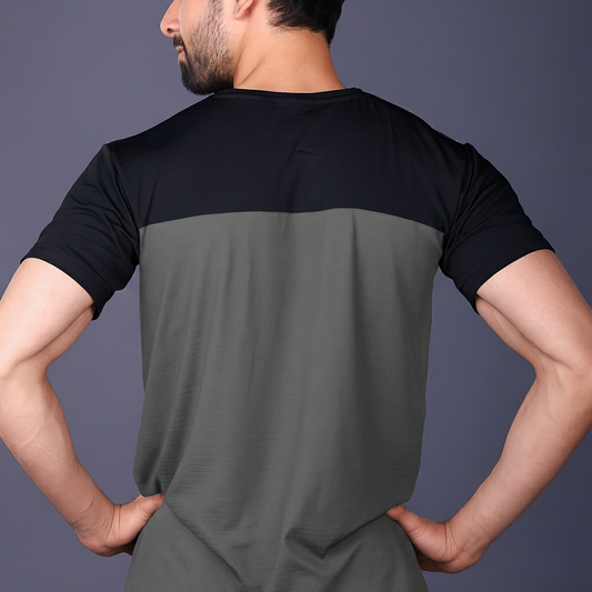 Yoddha Stretch - Round neck Black and Grey T Shirt