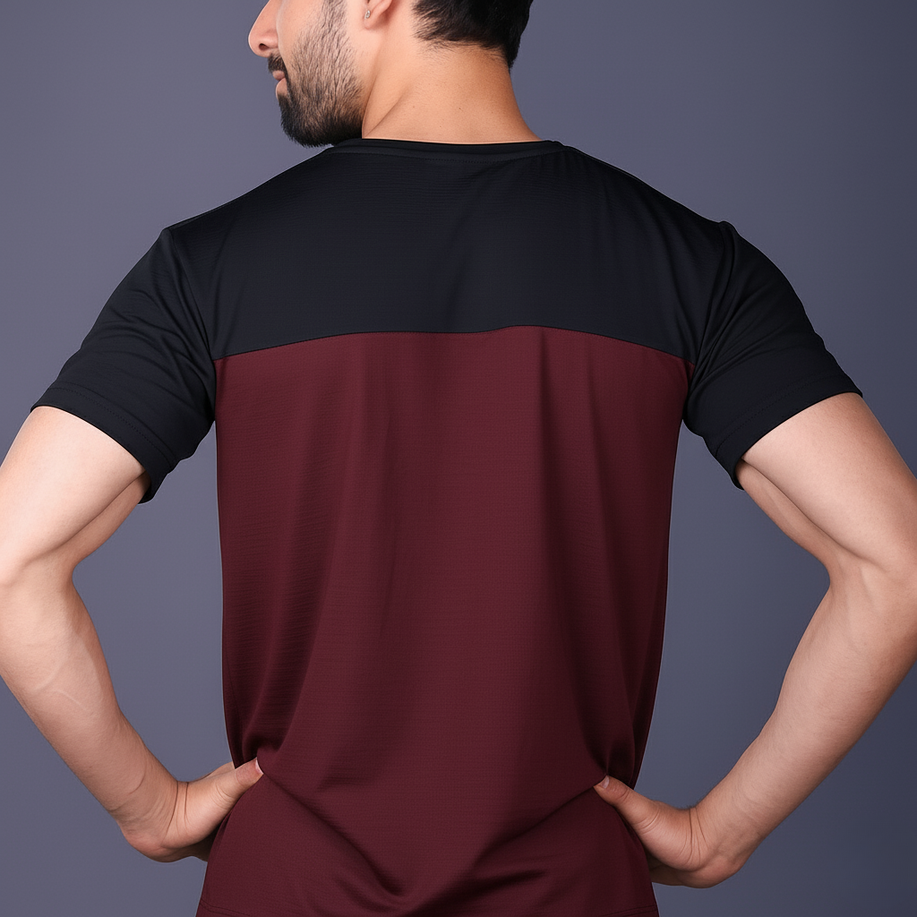 Yoddha Stretch - Round neck Black and Maroon T Shirt