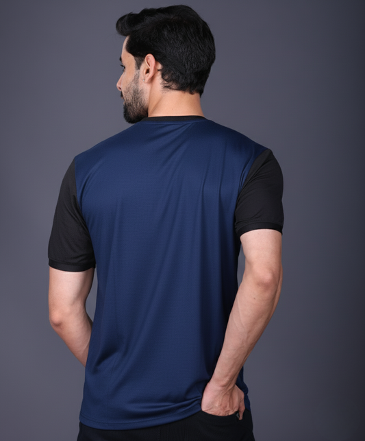 Yoddha Mesh - V neck Black and Navy T-shirt