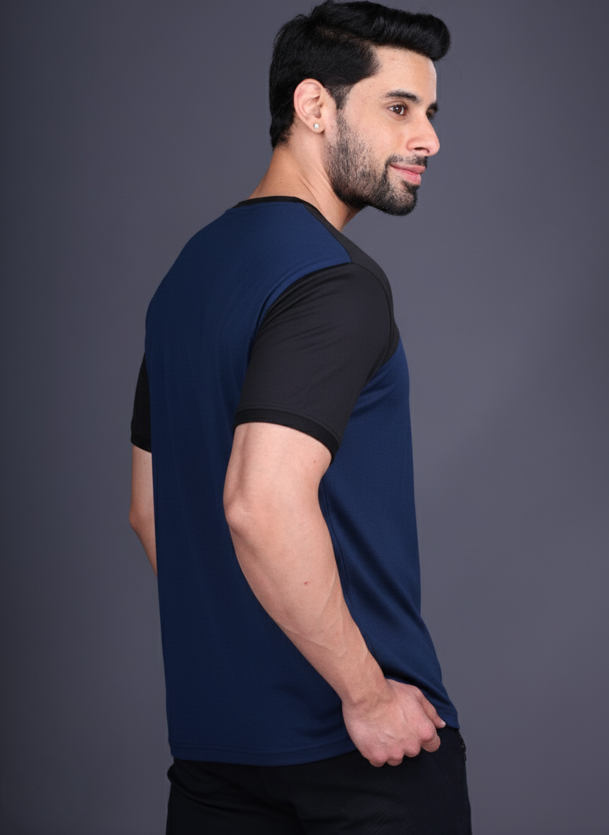 Yoddha Mesh - V neck Black and Navy T-shirt