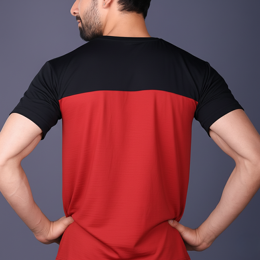 Yoddha Stretch - Round neck Black and Red T Shirt