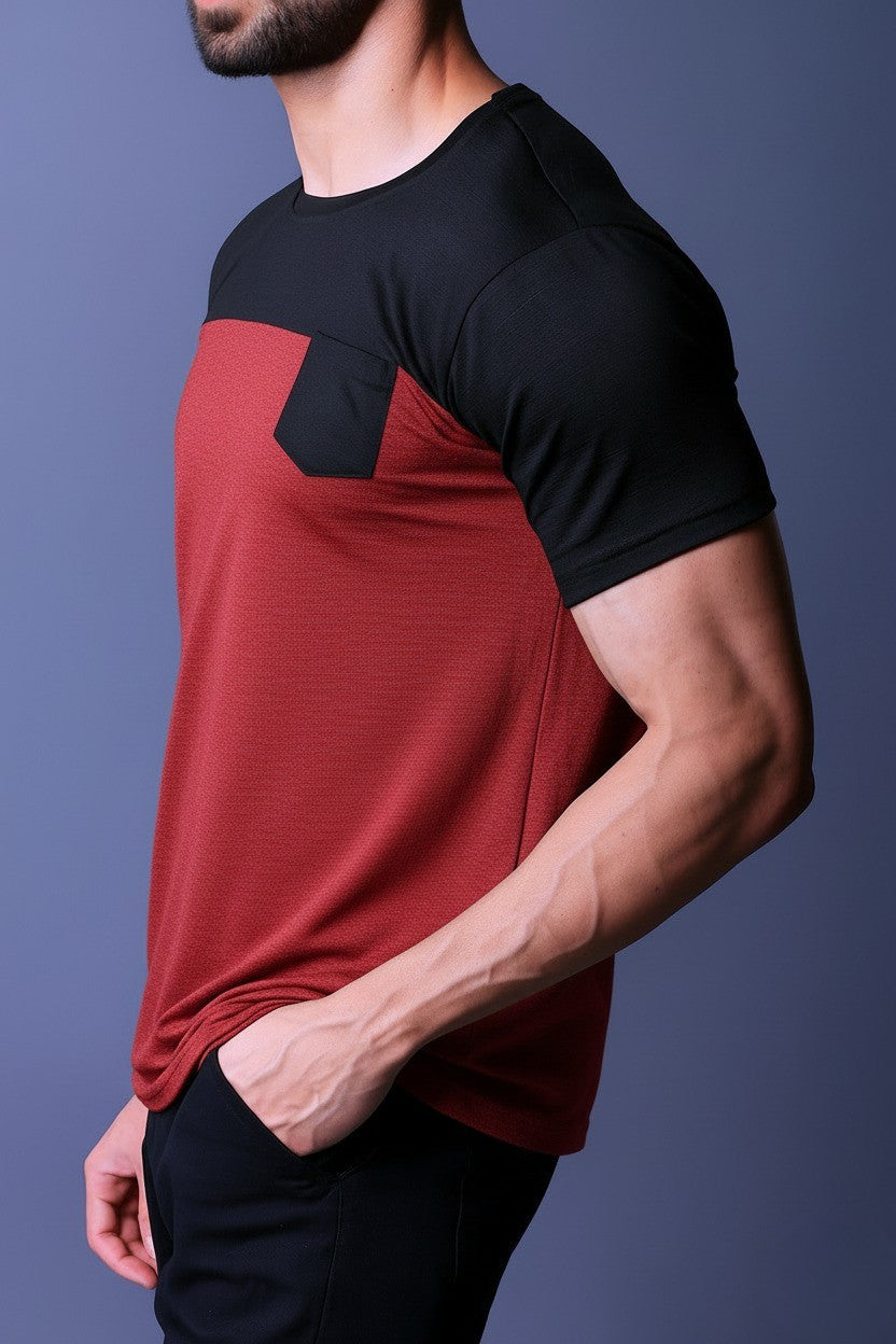 Yoddha Stretch - Round neck Black and Red T Shirt
