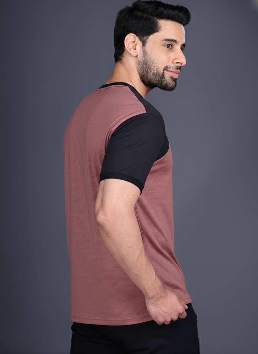 Yoddha Mesh - V neck Black and Rose Dawn T-shirt