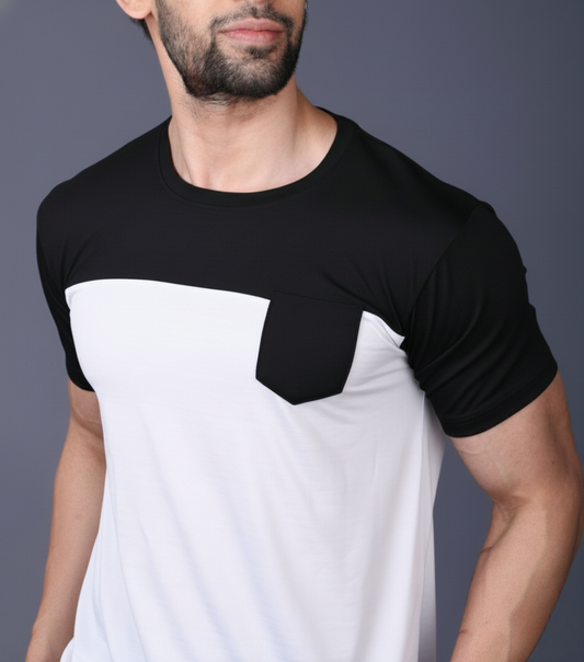 Yoddha Stretch - Round neck Black and White T Shirt