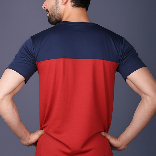 Yoddha Stretch - Round neck Blue and Red T Shirt