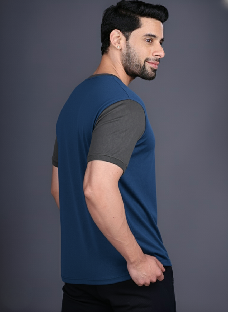Yoddha Mesh - V neck Graphite and Scuba T-shirt
