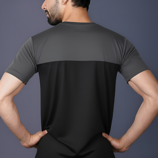 Yoddha Stretch - Round neck Grey and Black T Shirt