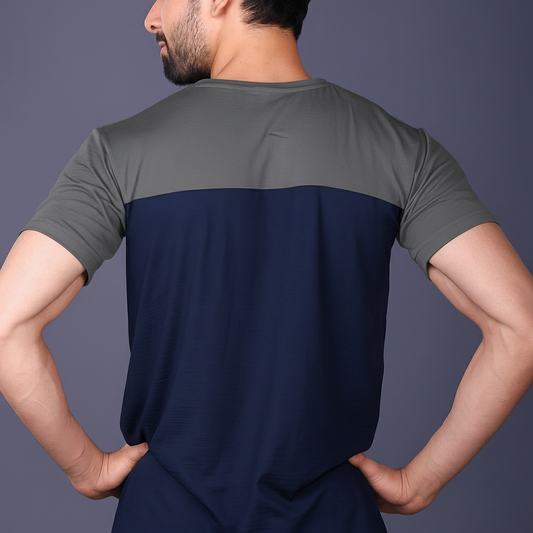 Yoddha Stretch - Round neck Grey and Blue T Shirt