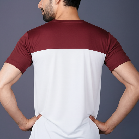 Yoddha Stretch - Round neck Maroon and White T Shirt