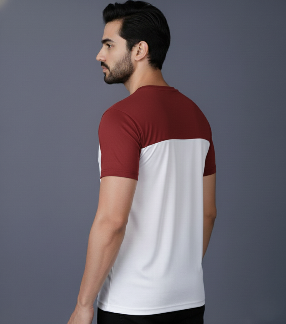 Yoddha Stretch - Round neck Maroon and White T Shirt