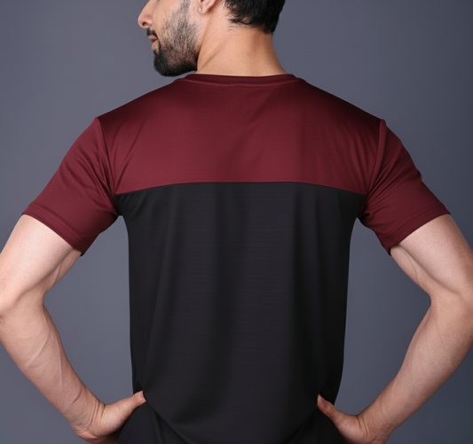 Yoddha Stretch - Round neck Maroon and Black T Shirt
