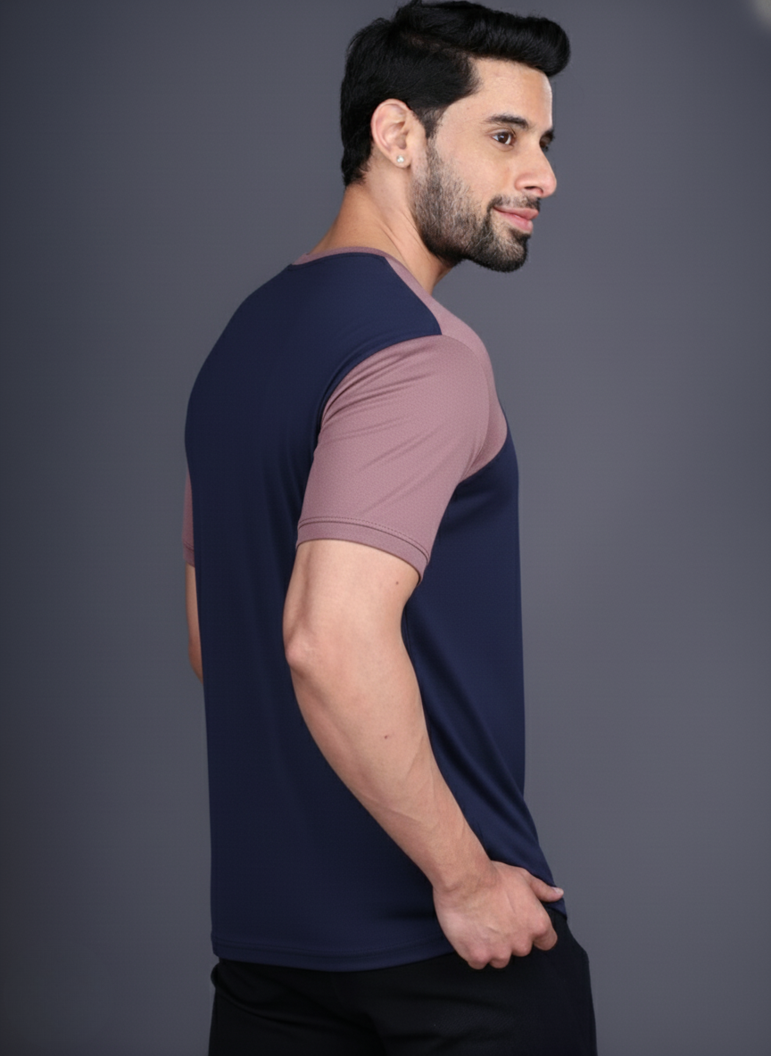 Yoddha Mesh - V neck Mauve and Navy T-shirt