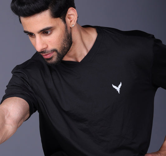Yoddha Mesh - V neck Black T-shirt