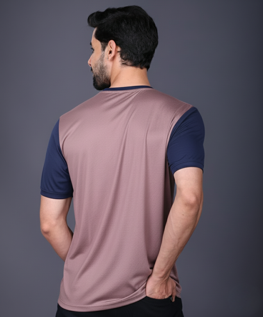 Yoddha Mesh - V neck Navy and Mauve T-shirt
