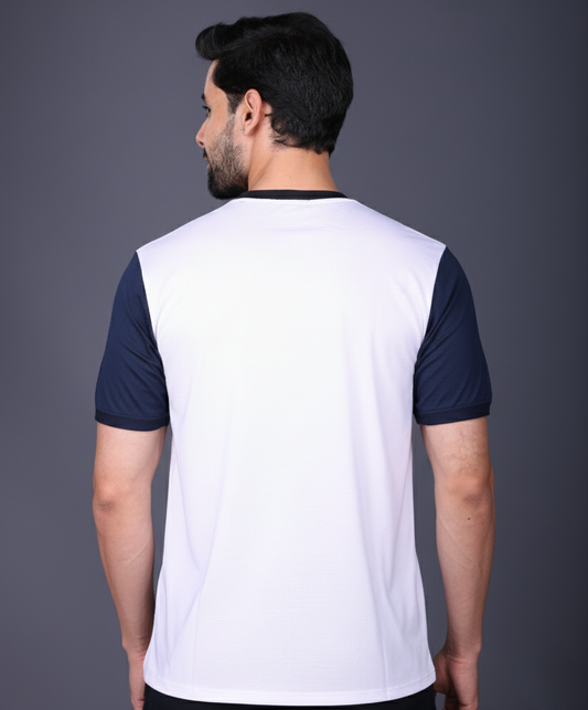 Yoddha Mesh - V neck Navy and White T-shirt