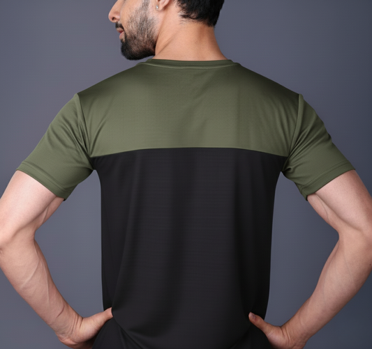 Yoddha Stretch - Round neck Olive and Black T Shirt