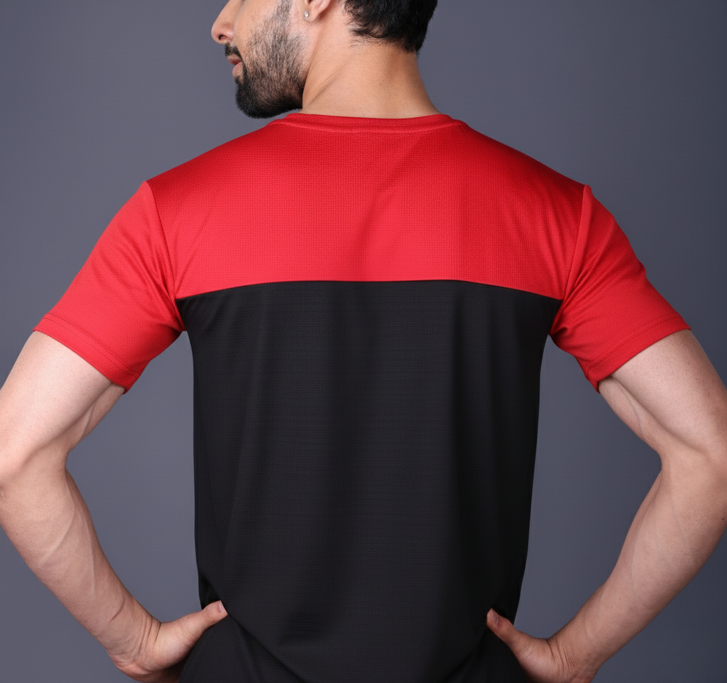 Yoddha Stretch - Round neck Red and Black T Shirt