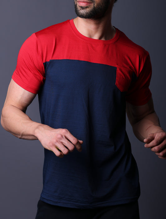 Yoddha Stretch - Round neck Red and Blue T Shirt