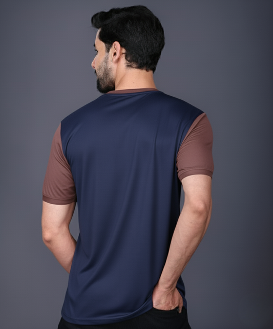 Yoddha Mesh - V neck Rose Dawn and Navy T-shirt