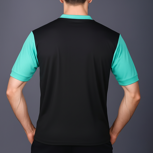 Yoddha Mesh - V neck Turquoise and Black T-shirt