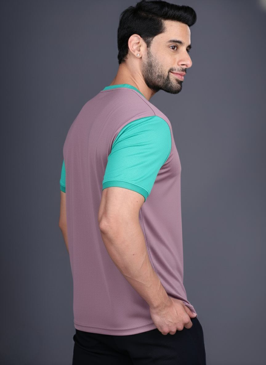 Yoddha Mesh - V neck Turquoise and Mauve T-shirt