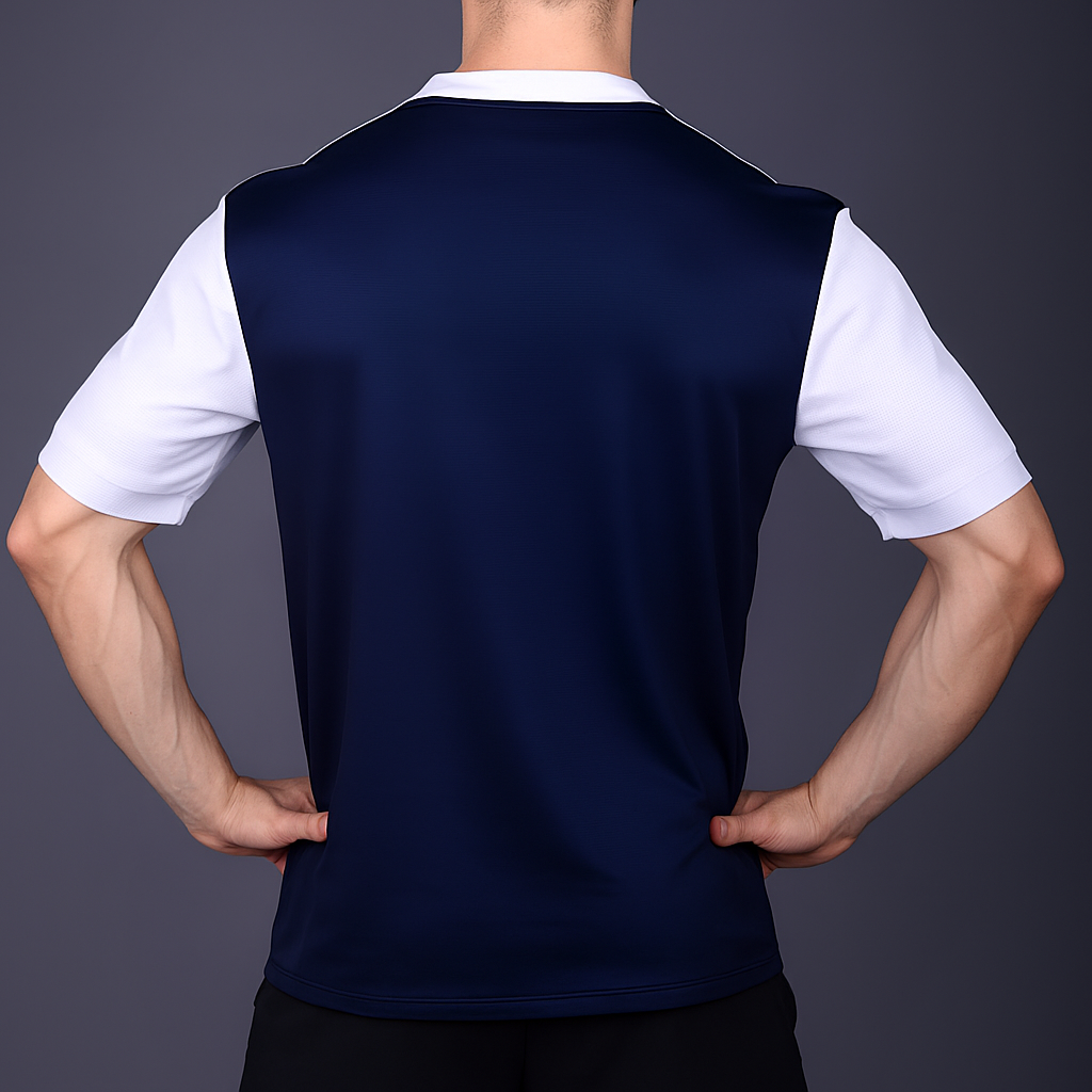 Yoddha Mesh - V neck White and Navy T-shirt