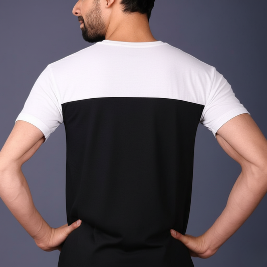 Yoddha Stretch - Round neck White and Black T Shirt