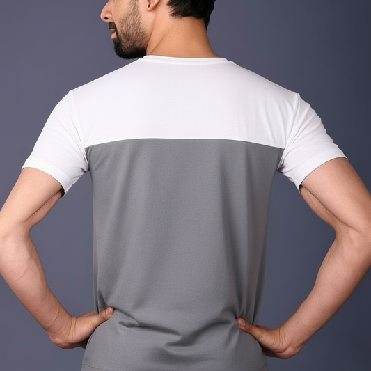 Yoddha Stretch - Round neck White and Grey T Shirt