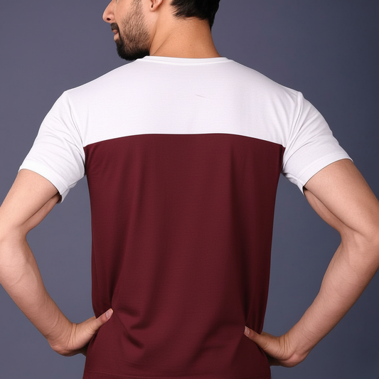 Yoddha Stretch - Round neck White and Maroon T Shirt