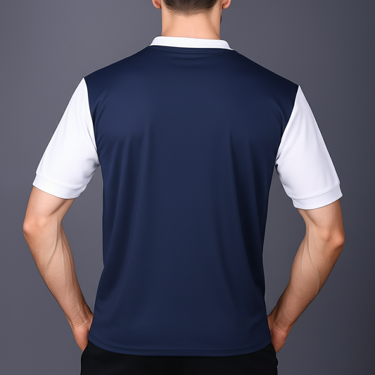 Yoddha Mesh - V neck White and Navy T-shirt