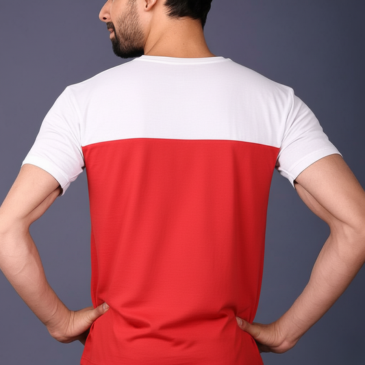 Yoddha Stretch - Round neck White and Red T Shirt