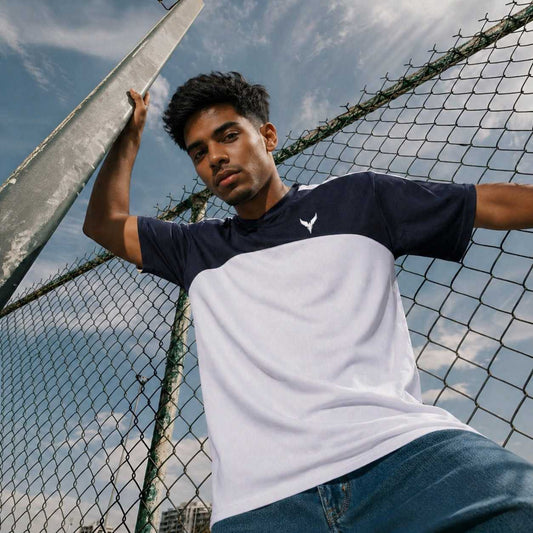 Yoddha Mesh - V neck Navy and White T-shirt