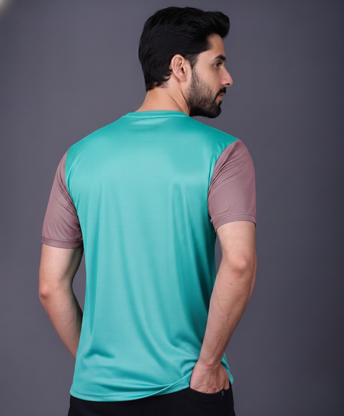 Yoddha Mesh - V neck Mauve and Turquoise T-shirt