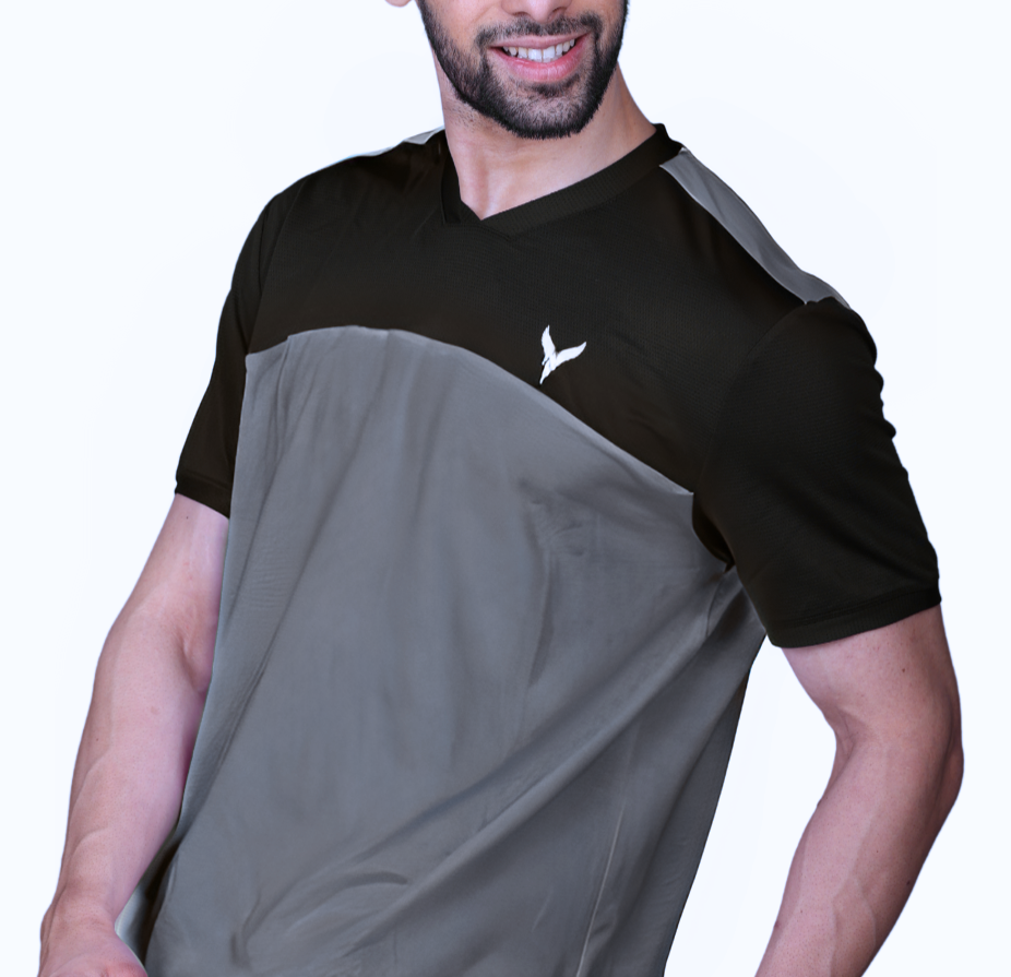 Yoddha Mesh - V neck Black and Graphite T-shirt