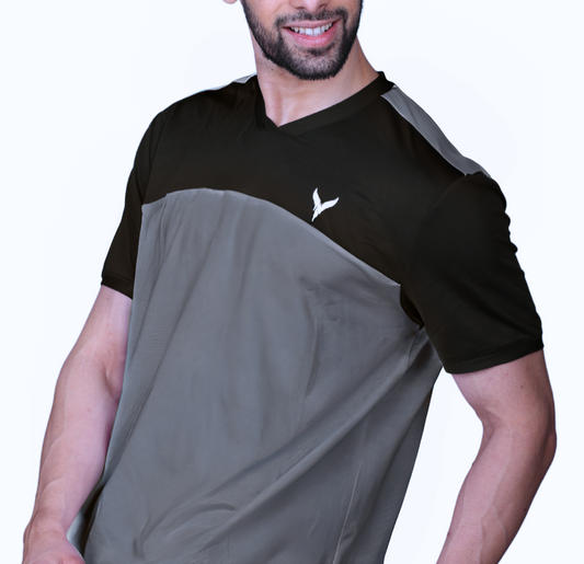 Yoddha Mesh - V neck Black and Graphite T-shirt