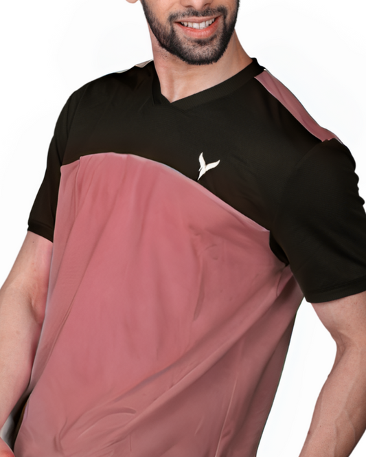 Yoddha Mesh - V neck Black and Mauve T-shirt