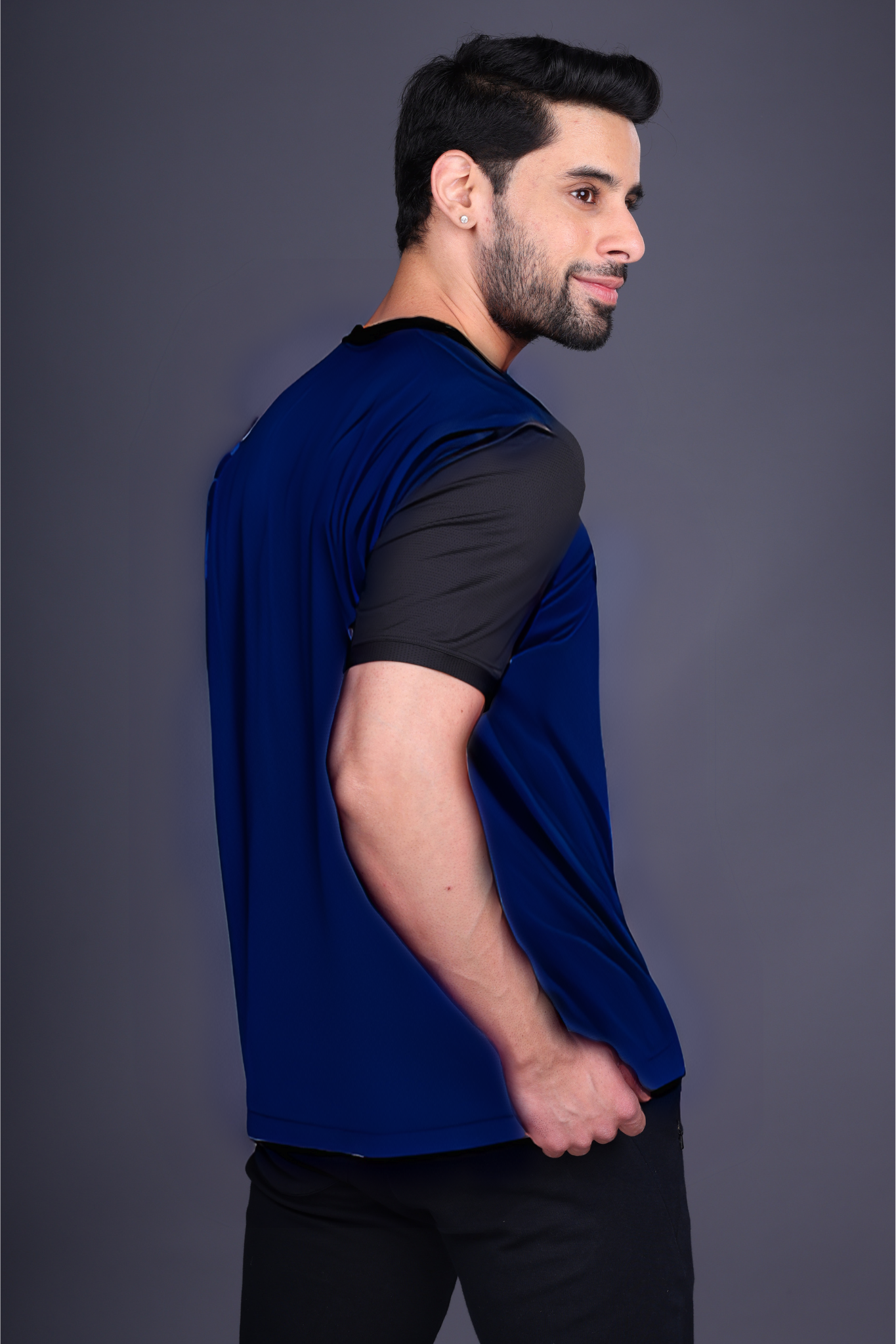 Yoddha Mesh - V neck Black and Navy T-shirt