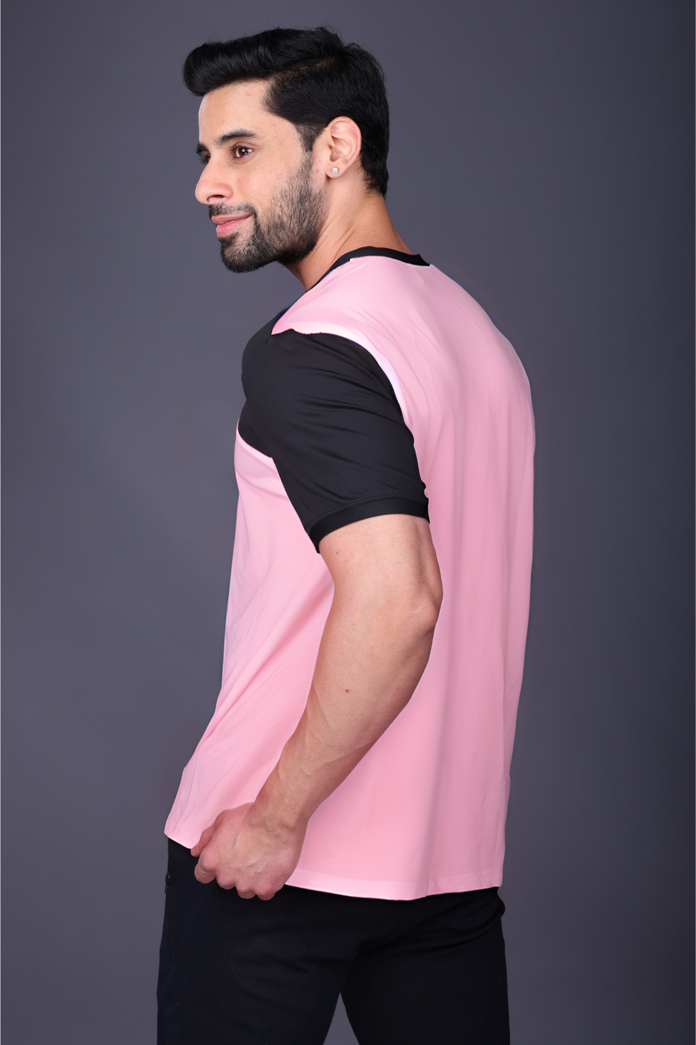 Yoddha Mesh - V neck Black and Rose Dawn T-shirt