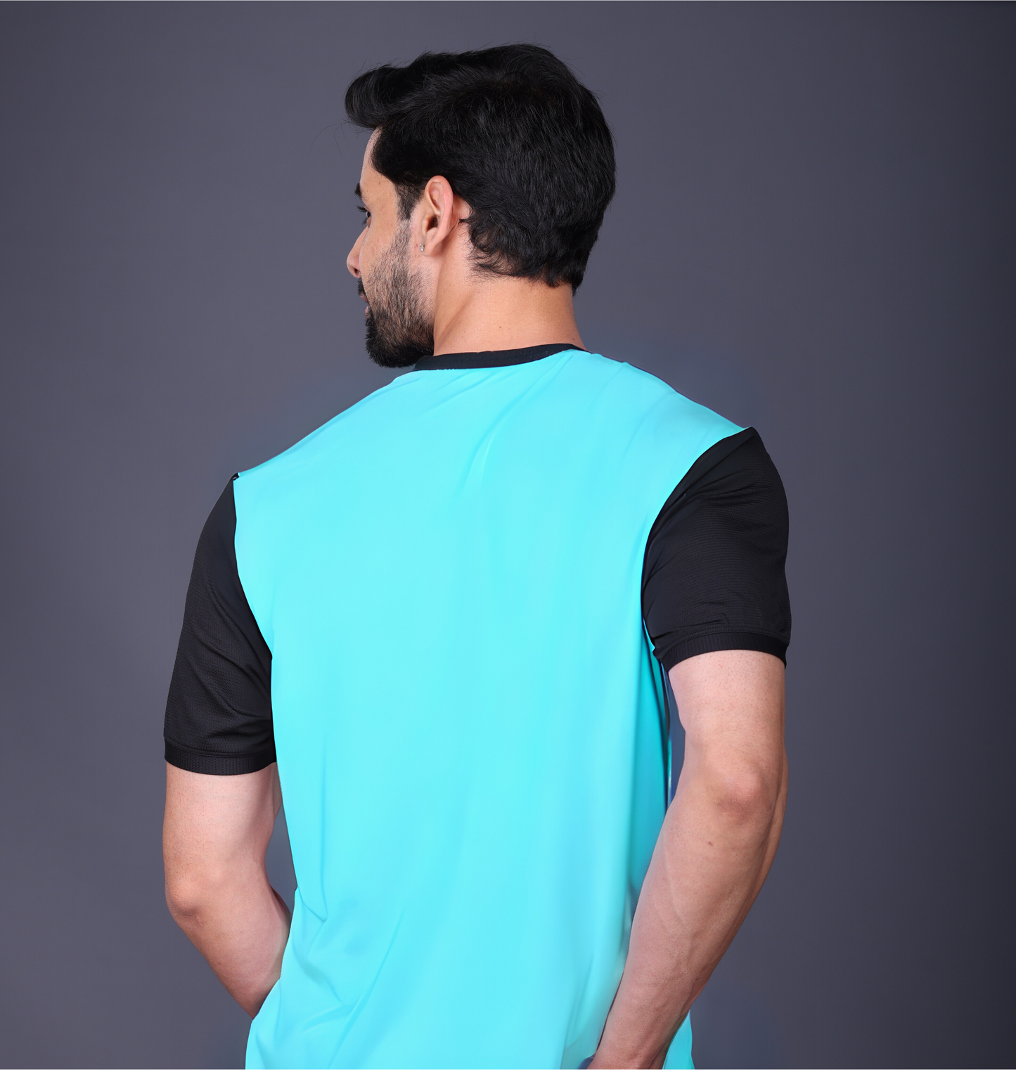 Yoddha Mesh - V neck Black and Turquoise T-shirt