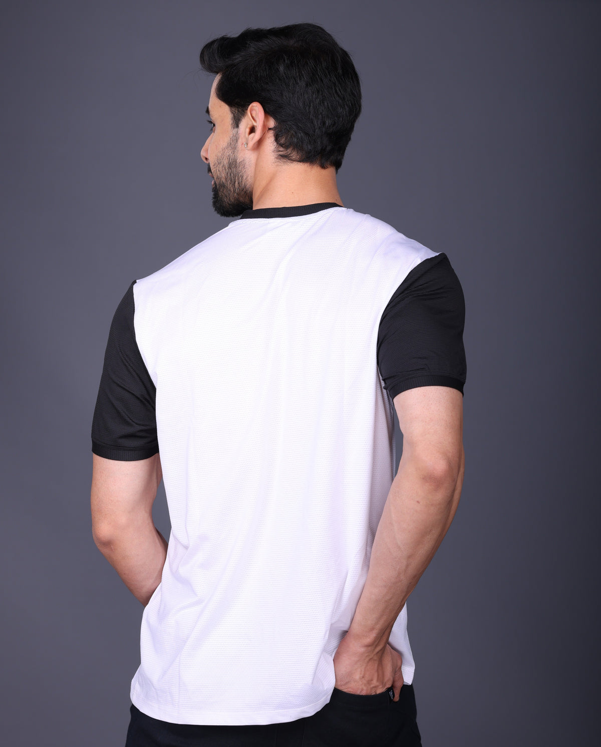 Yoddha Mesh - V neck Black and White T-shirt