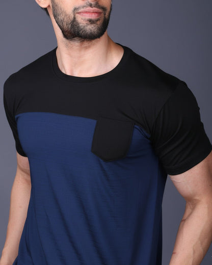 Yoddha Stretch - Round neck Black and Blue T Shirt