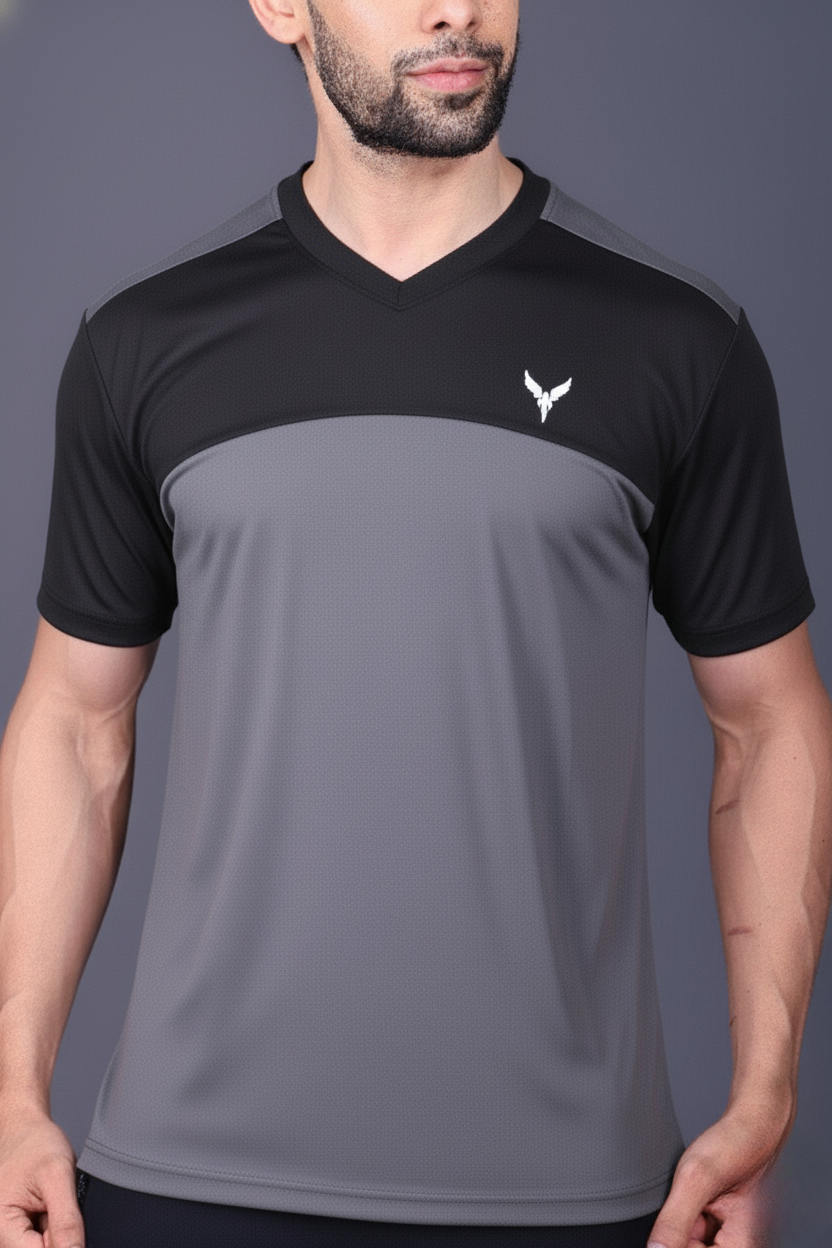 Yoddha Mesh - V neck Black and Graphite T-shirt