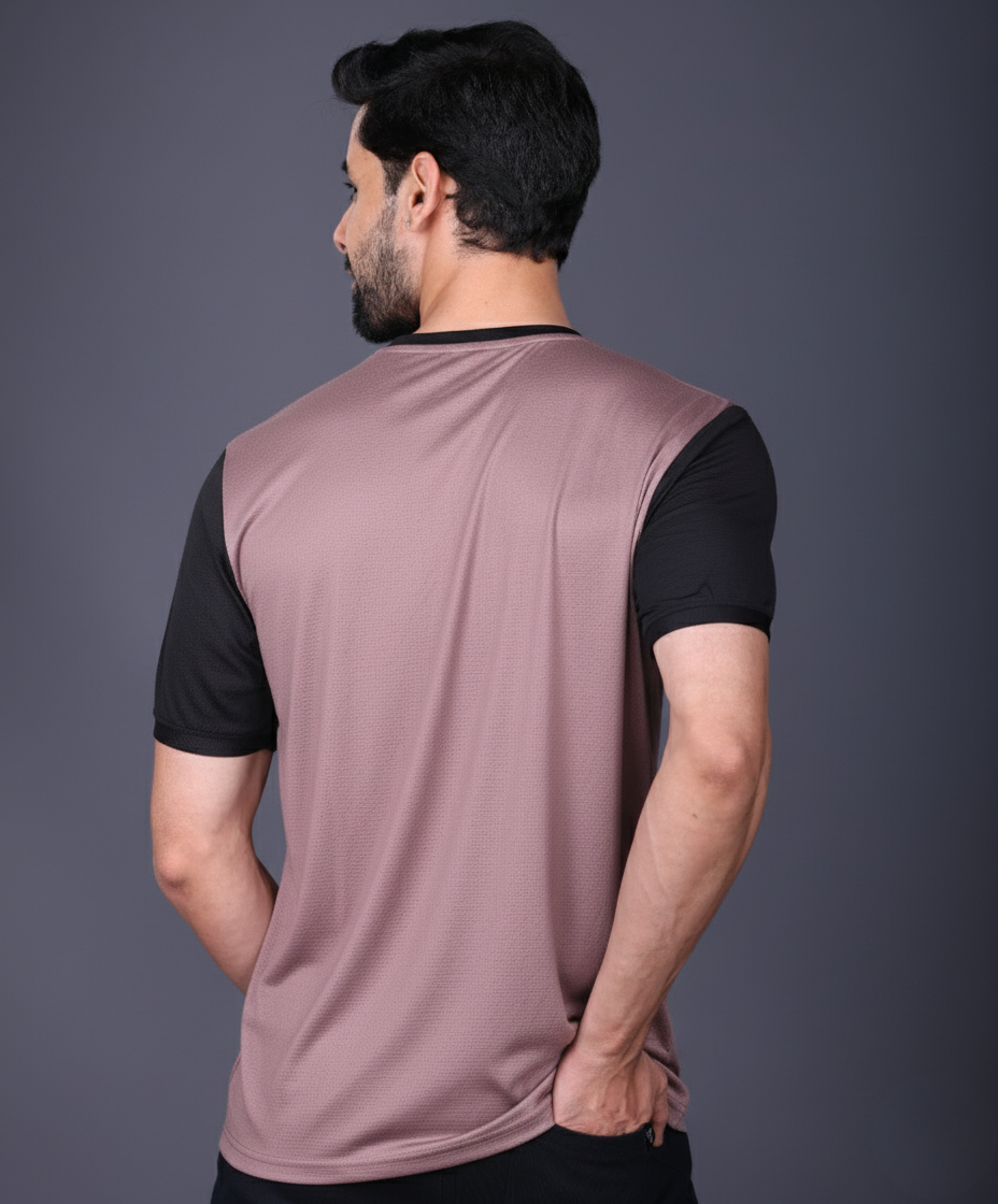 Yoddha Mesh - V neck Black and Mauve T-shirt