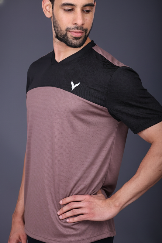 Yoddha Mesh - V neck Black and Mauve T-shirt