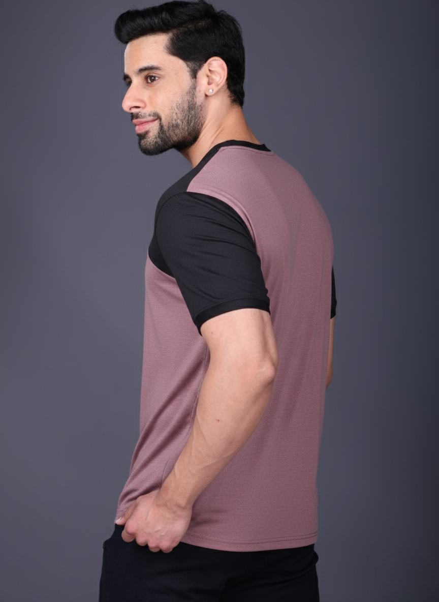 Yoddha Mesh - V neck Black and Mauve T-shirt