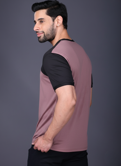 Yoddha Mesh - V neck Black and Mauve T-shirt