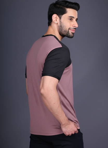 Yoddha Mesh - V neck Black and Mauve T-shirt