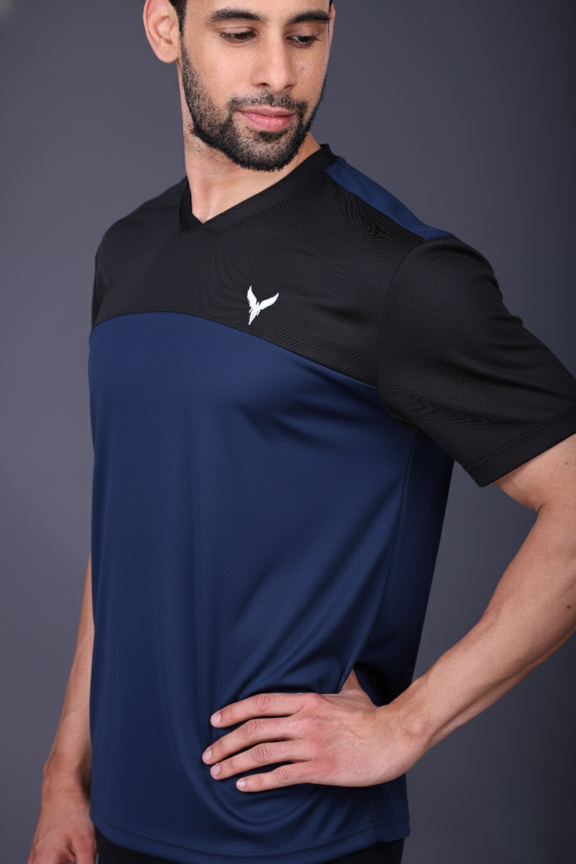 Yoddha Mesh - V neck Black and Navy T-shirt
